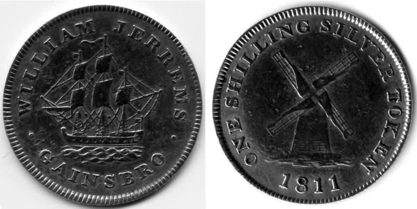 William Jerrems, Gainsborough, silver shilling token, 1811